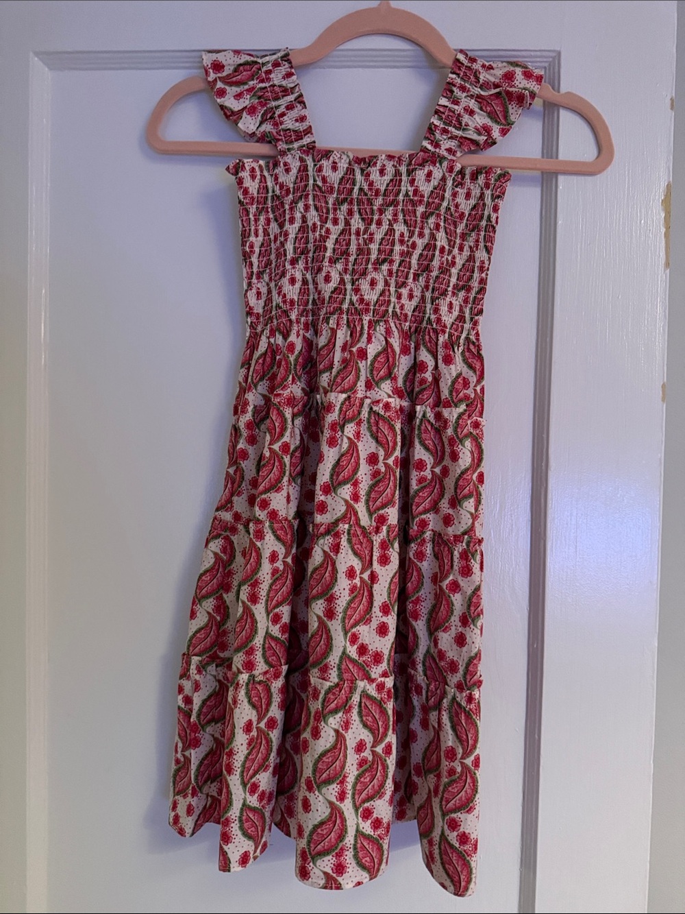 Hill House Kids Dress in Red and Green Paisley Print